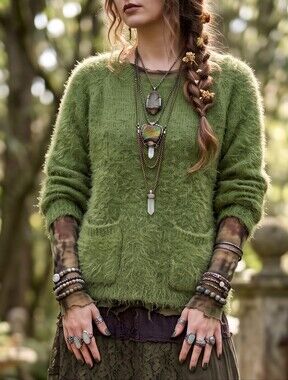 Fairy Grunge Fuzzy Eyelash Knit Dolman Sweater Forestcore Oversized Mori Kei